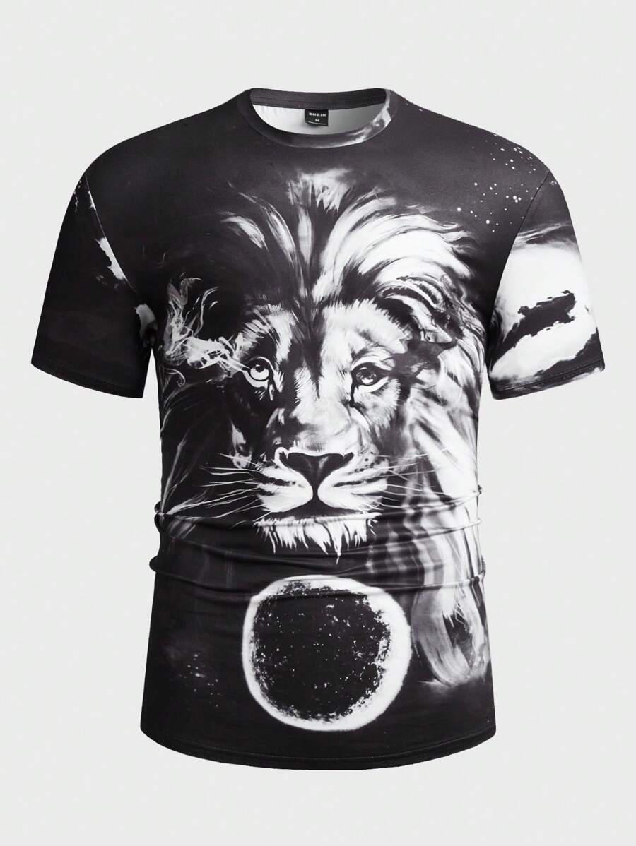 ESTAVOR Camiseta con estampado de león para hombre, de verano - Gris - Ver 1