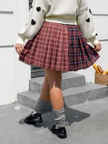 SHEIN EZwear Plus Plaid Print Pleated Skirt - Multicolor - View 2