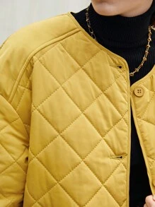 BizChic Dual Pocket Drop Shoulder Quilted Coat - Yellow - View 5