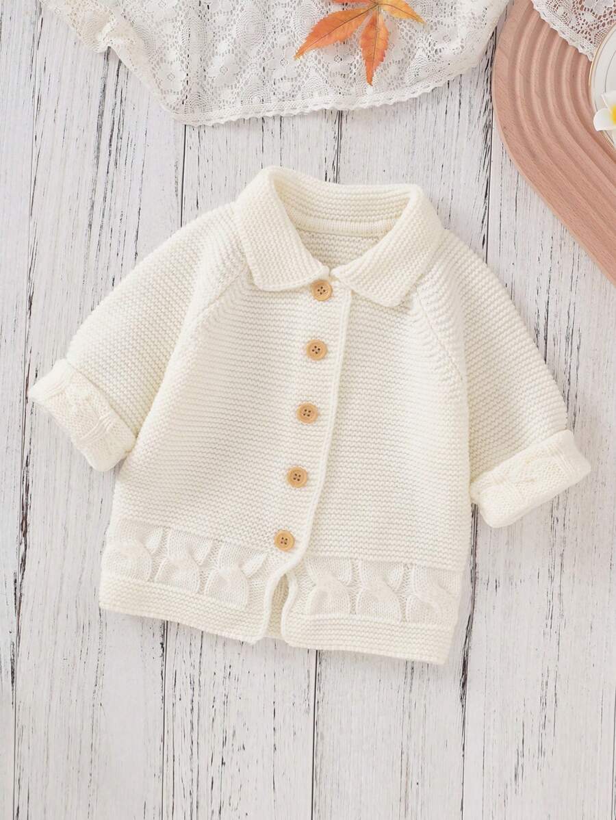 Đứa bé gái Tay Raglan Nút Lên Áo len Mở - Màu be - Xem 1
