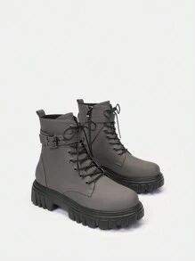 SheIn ICON 粗鞋底靴子 - 軍綠色 - 查看 7