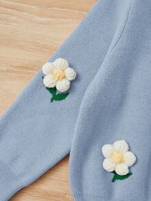 SHEIN Young Girl Floral Patched Sweater - Baby Blue - View 4