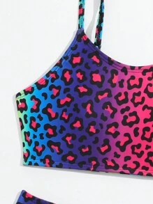 Tween Girl 渐变豹纹比基尼套装 夏日海滩 - 彩色 - 查看 3