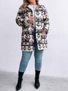 SHEIN LUNE Plus Geo Print Drop Shoulder Overcoat - Multicolor - View 3