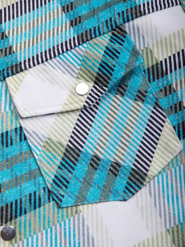 Men's Loose Fit Plaid Printed Coat With Flap Pockets, Tee Not Included