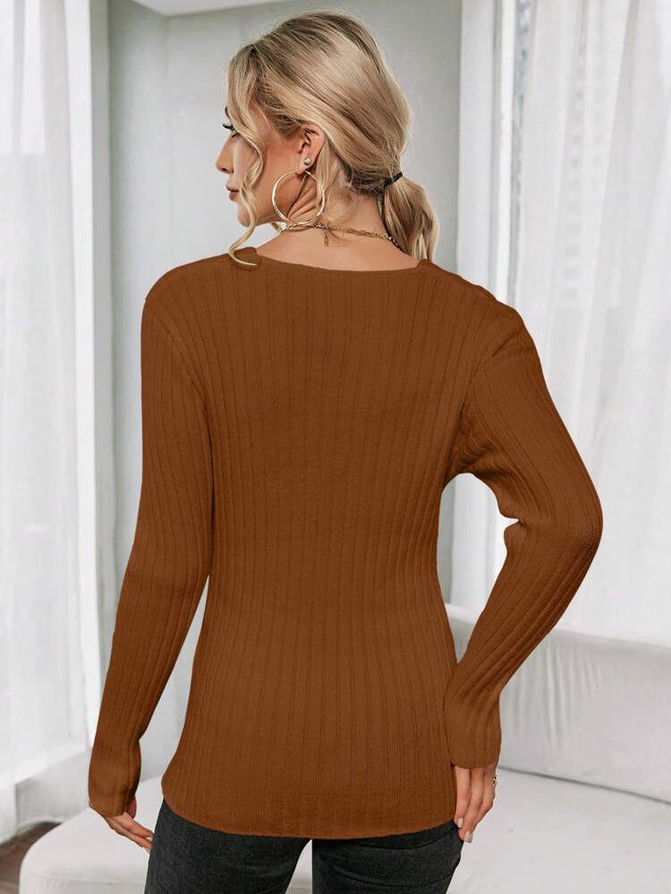 Crossover Ribbed Knit Pullover Fall Winter Sweater