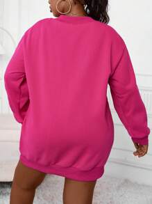 Maweii 大碼落肩袖衛衣洋裝 - 玫紅色 - 查看 2