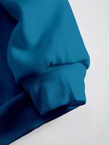 SHEIN EZwear Letter Embroidery Thermal Lined Sweatshirt - Teal Blue - View 4