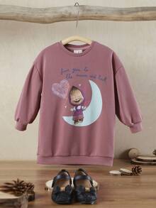 SHEIN X Masha and The Bear 女小童1入組卡通和字母圖案落肩袖運動衫 - 酒紅色 - 查看 8