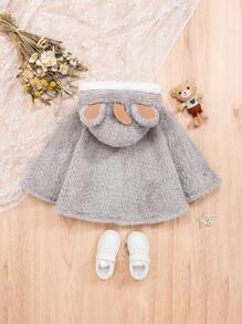 SHEIN 女嬰3D耳朵設計連帽珊瑚絨外套 - 粉色 - 查看 2
