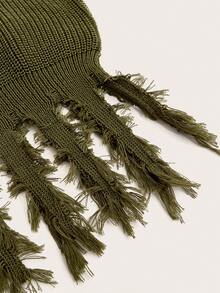 SHEIN MOD Solid Distressed Crop Knit Top - Green - View 4