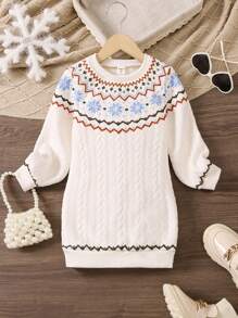 SHEIN Young Girl Geo Print Sweatshirt Dress