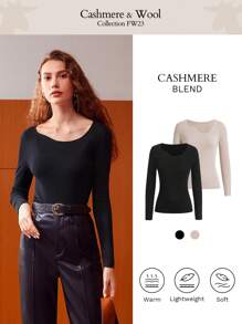 MOTF PREMIUM CASHMERE SILK-BLEND SWEATER - Black - View 2