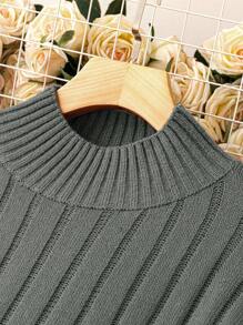 Calvaya Plus Mock Neck Drop Shoulder Sweater & Knit Pants Winter Fall Autumn - Dark Grey - View 5