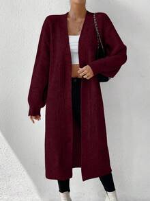 SHEIN Essnce 落肩休闲设计开衫 - 酒紅色 - 查看 3