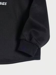 Flirla Plus Christmas Print Raglan Sleeve Sweatshirt Pullover Fall Sweatshirt - Black - View 3