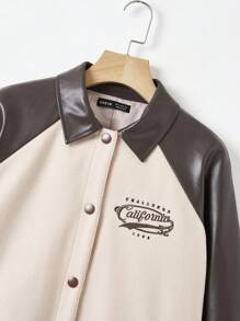 SHEIN EZwear Letter Graphic Contrast Raglan Sleeve Jacket - Multicolor - View 4