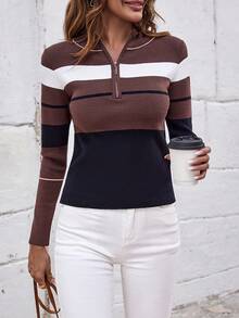 SHEIN Clasi 撞色半拉鏈套頭毛衣 - 彩色 - 查看 6