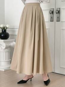 Dazy Star Solid Fold Pleated Longline Skirt Fall - Apricot - View 2