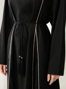 Al Najma Contrast Piping Tassel Belted Dress - Black - View 6