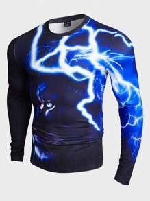 GENTILAND Men Animal & Lightning Print Tee - Navy Blue - View 1