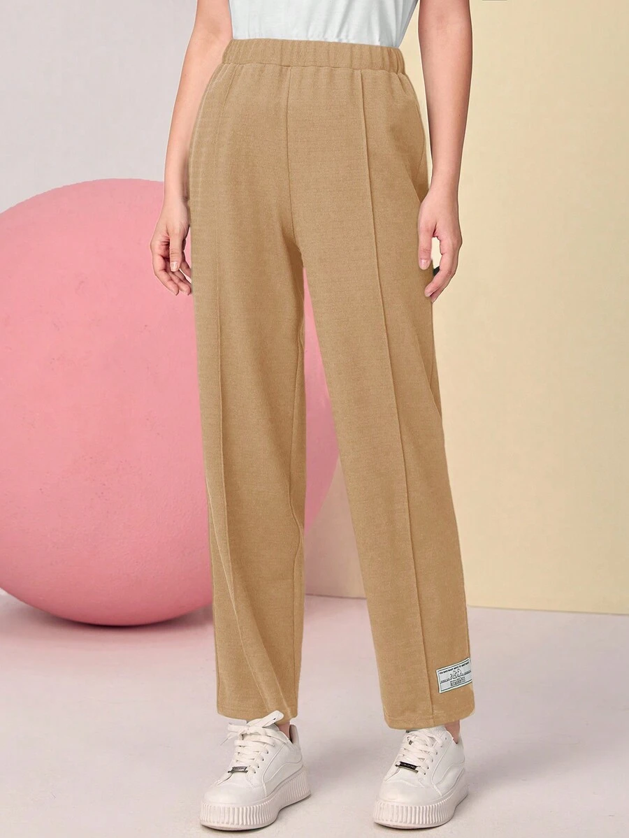 Mulvari 貼布細節彈性腰帶長褲 - 卡其色 - 查看 1