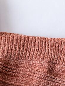 SHEIN Unity Plus Textured Knit Sweater & Knit Shorts - Khaki - View 4