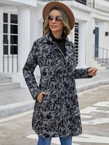 EMERY ROSE Allover Floral Print Belted Coat - Black and White - View 3