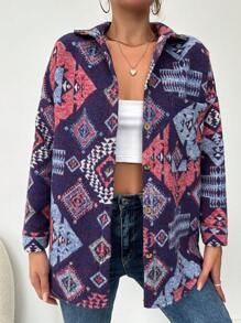 EURMUSE Geo Print Drop Shoulder Coat