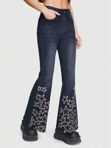 ROMWE Grunge Punk Jeans de pierna amplia con estampado de estrella