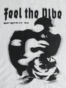 SHEIN Coolane Hơn Đồ họa Hình & Khẩu hiệu Áo thun - Màu xám đen - Xem 5