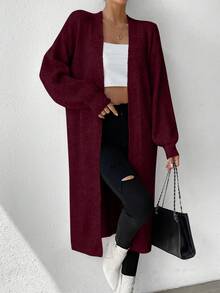 SHEIN Essnce 落肩休闲设计开衫 - 酒紅色 - 查看 6