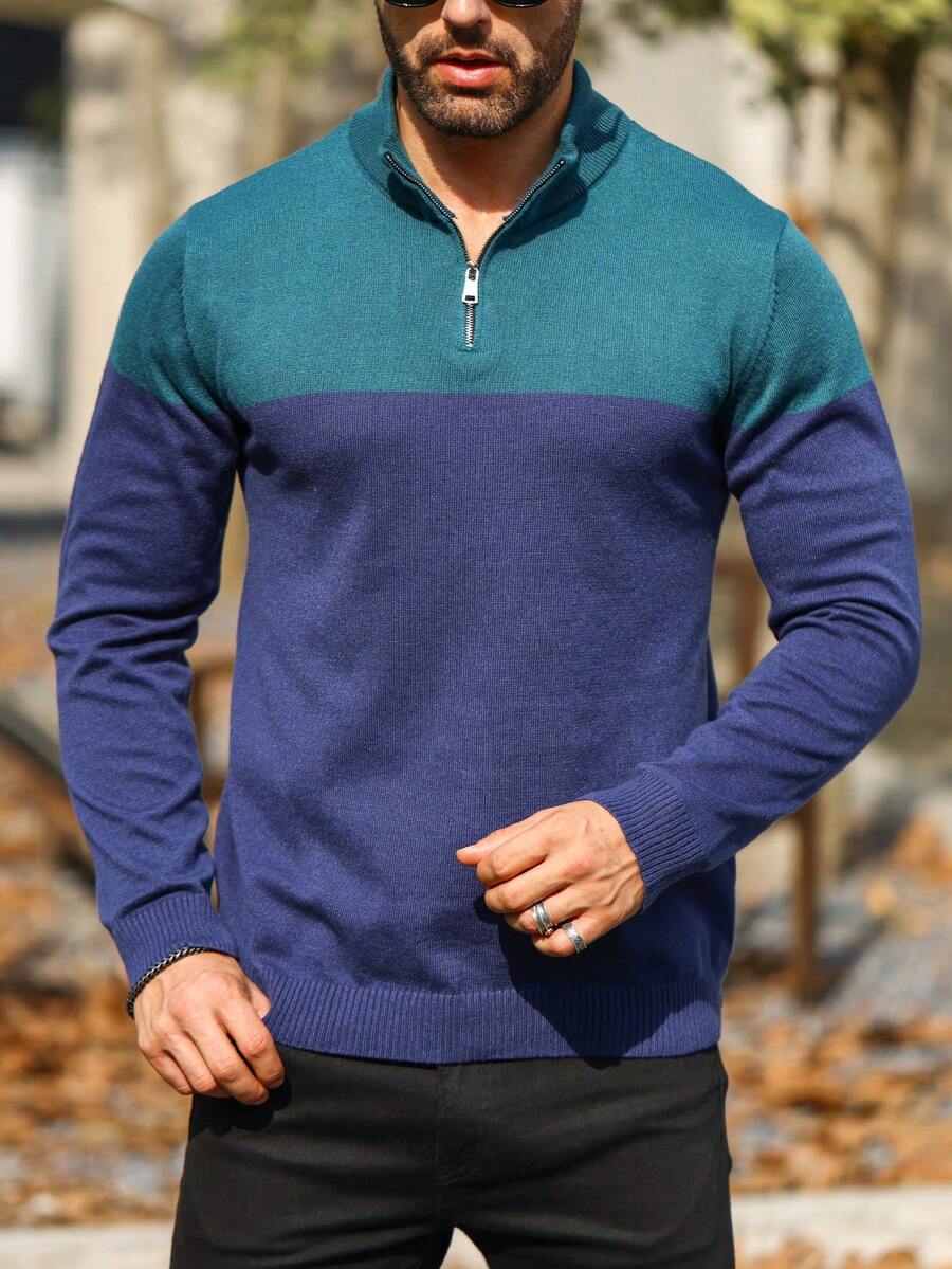 Manfinity Homme Men Two Tone Quarter Zipper Sweater - Multicolor - View 1