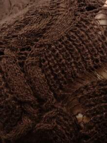 EMERY ROSE Chất rắn Thả vai Dệt kim chấm bi Áo len - Cà phê nâu - Xem 5