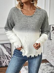 SHEIN Frenchy Bóng Thả vai Áo len Distressed - Nhiều màu - Xem 6