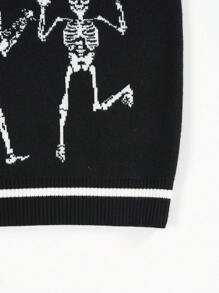 SHEIN EZwear Skeleton Pattern Sweater Vest Without Tee - Black - View 3