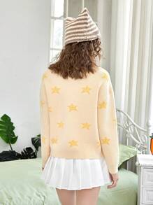 SHEIN EZwear Star Pattern Drop Shoulder Sweater - Yellow - View 2