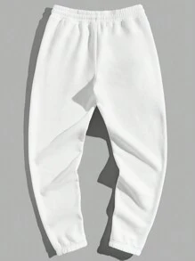 EURMUSE Cotton Men Rose & Skull Print Drawstring Waist Sweatpants - White - View 2