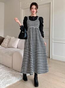 Dazy Star Abito salopette con stampa quadri senza maglietta - Bianco e nero - Visualizzare 2