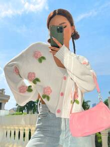 SHEIN Unity 花卉刺繡落肩袖開襟衫 - 彩色 - 查看 6