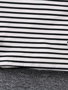 SHEIN Young Boy Striped & Letter Patched Mock Neck Tee - Black and White - View 4