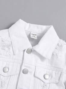 SHEIN Baby Boys' Distressed Denim Jacket - White - View 5