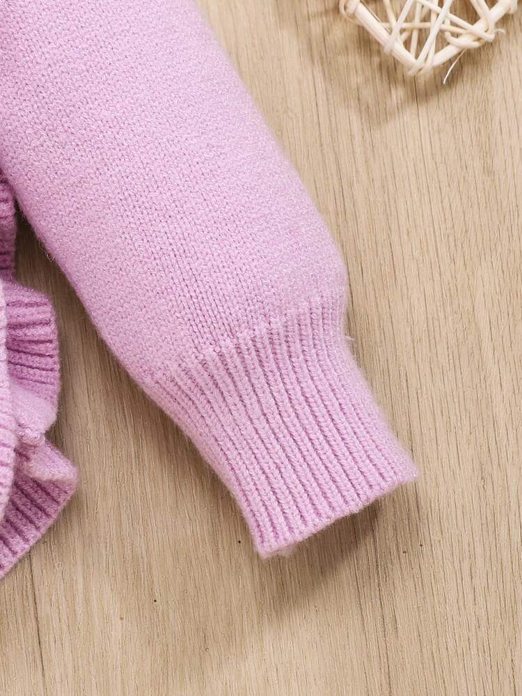 Baby Girl Ruffle Trim Cable Knit Sweater
