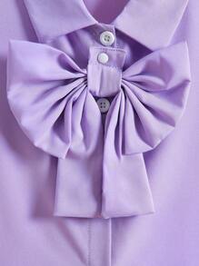 SHEIN 女小童前大蝴蝶結喇叭袖襯衫