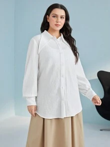 Mulvari Plus Solid Button Front Shirt - White - View 4