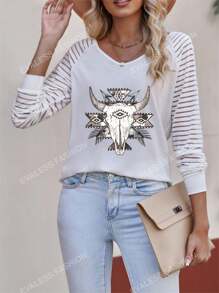T-shirt Bovins & Imprimé Géométrique Manches Raglan