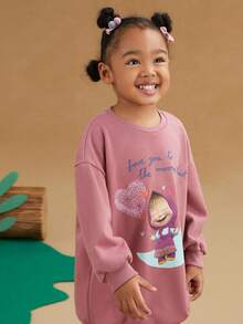 SHEIN X Masha and The Bear 女小童1入組卡通和字母圖案落肩袖運動衫 - 酒紅色 - 查看 9