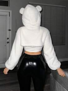 Sweetina Solid Crop Fuzzy Hoodie & Tank Top In Fall/Winter