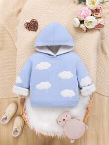 SHEIN 女婴云朵刺绣保暖内衬卫衣 - 藍色 - 查看 6