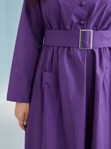 Seusyu Plus Lapel Neck Belted Dress - Purple - View 6